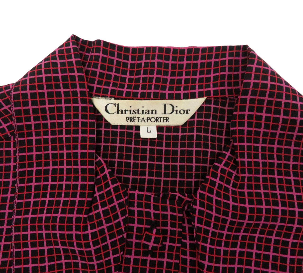 Christian Dior / クリスチャンディオール シルク 襟リボン チェック柄 